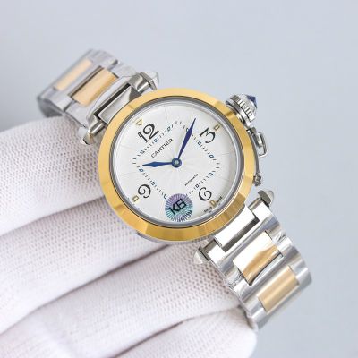 Cartier 32MM Sapphire Glass White Stainless Steel Bracelet Women Watch